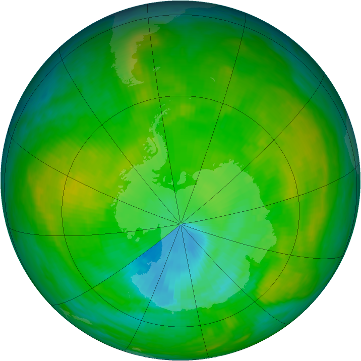 Antarctic ozone map for 12 December 1984